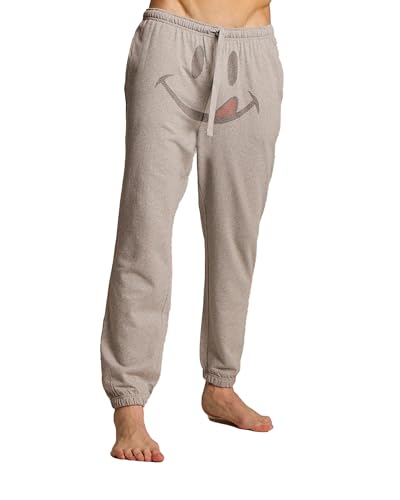 Joe Boxer Smiley Face Mens Pajama Pants, Mens Joggers with Pockets, Grey Sweatpants (Light Heather Grey, Large)